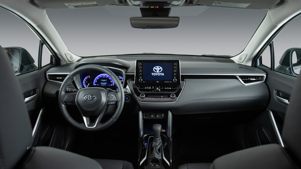 Interior and dash of a Toyota Corolla Cross