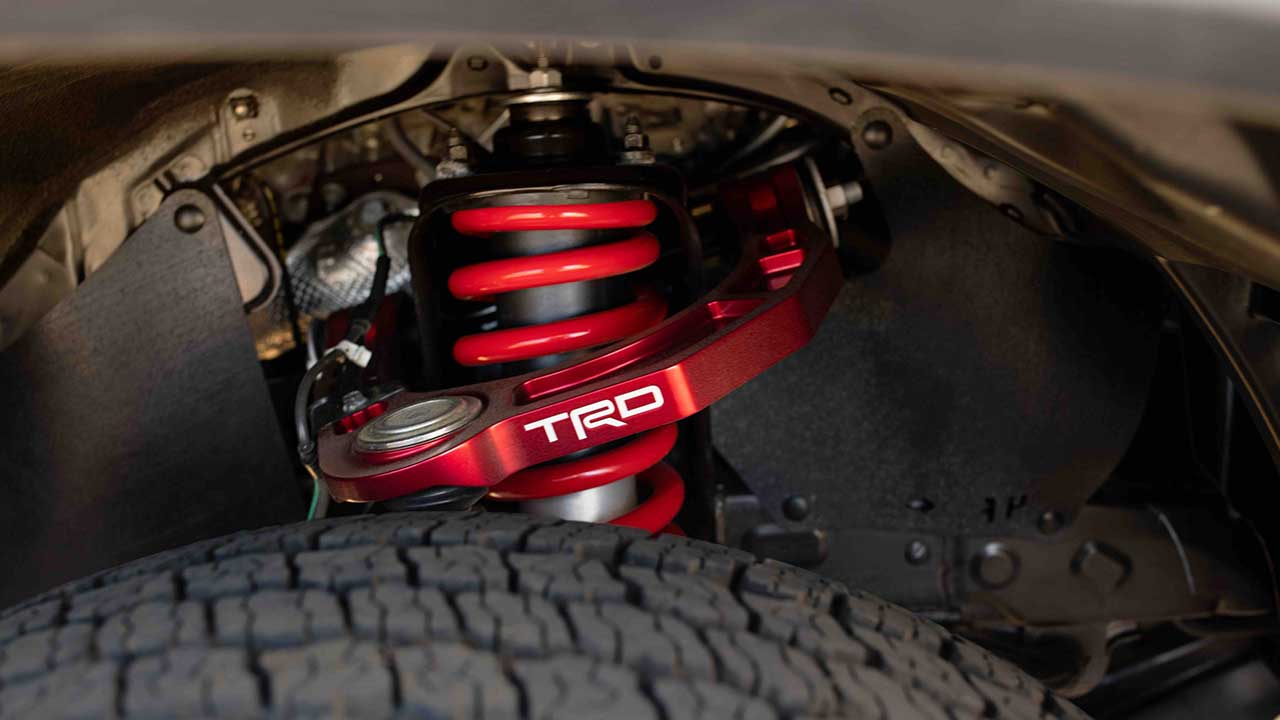 2022 Tacoma TRD Pro comes with FOX 2.5-inch internal bypass shocks specially tuned by TRD engineers