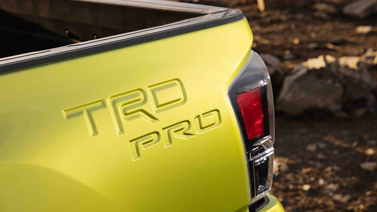 2022 Tacoma TRD Pro stamping on the rear quarter panel
