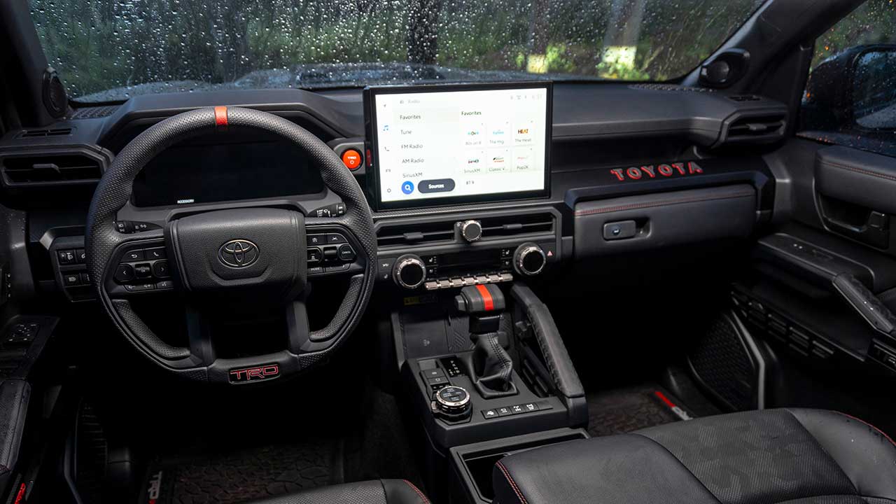 View of the dashboard of a 2025 Toyota 4Runner TrailHunter with illuminated screen