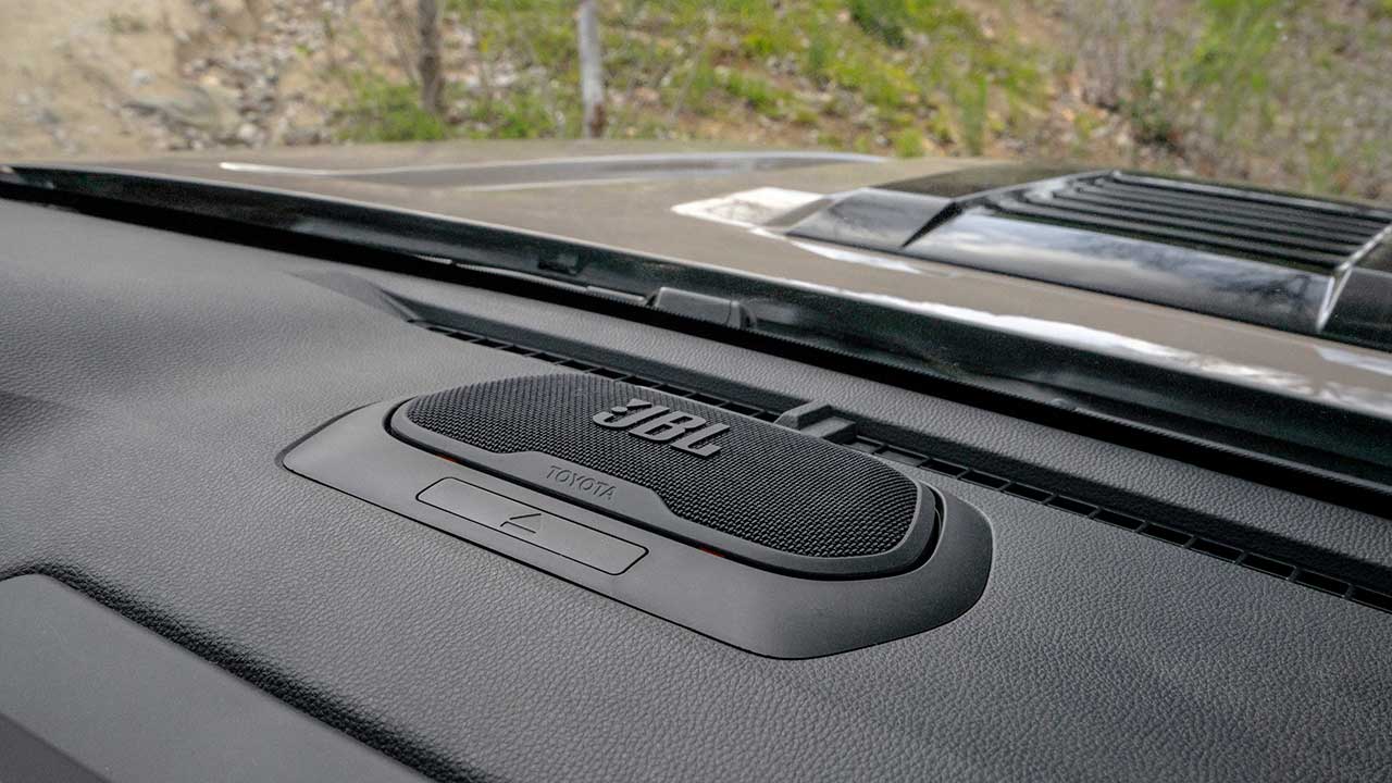 Close up of a JBL Speaker in the front dash of a 2025 Toyota 4Runner TrailHunter