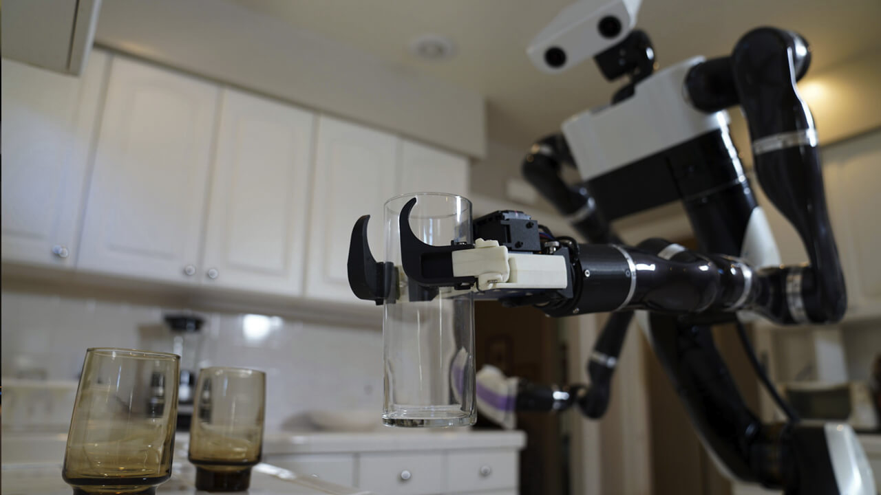 AI robot handling delicate glasses in the kitchen
