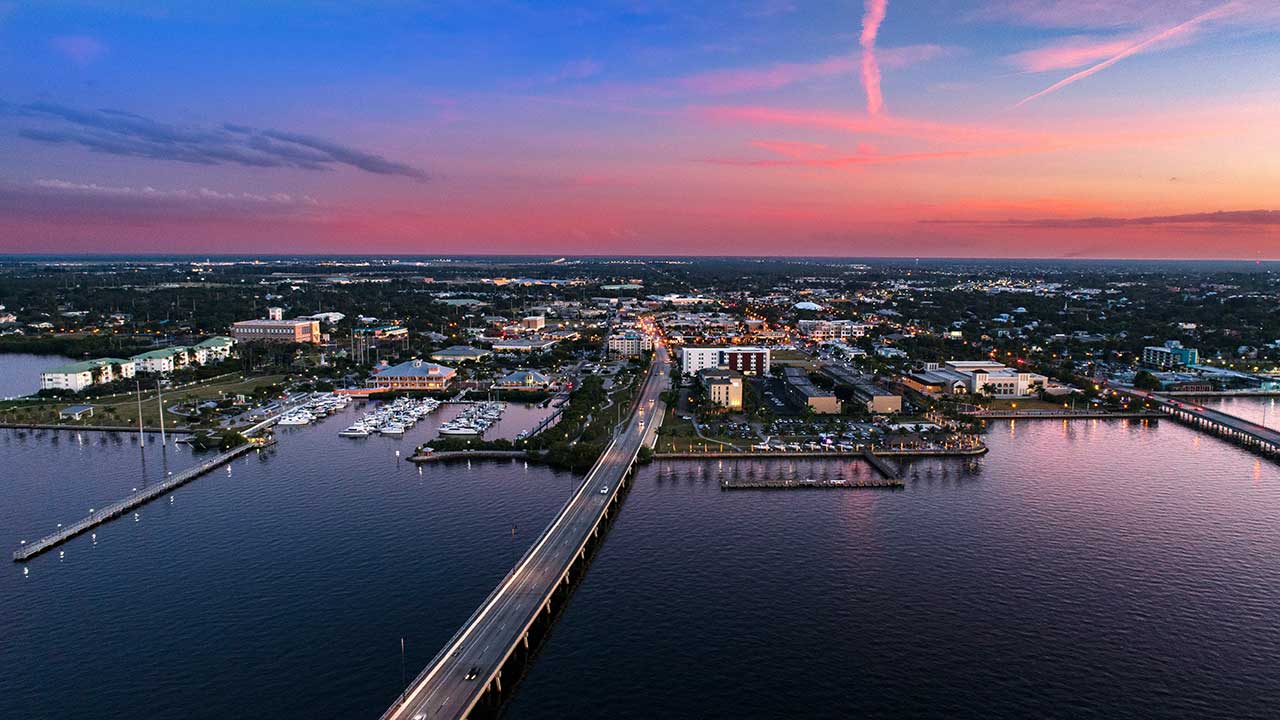 Aerial view of Punta Gorda at Sunset