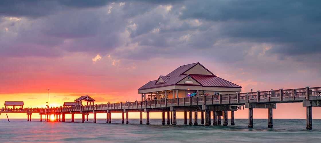 Sunset over a dock in the Southeast